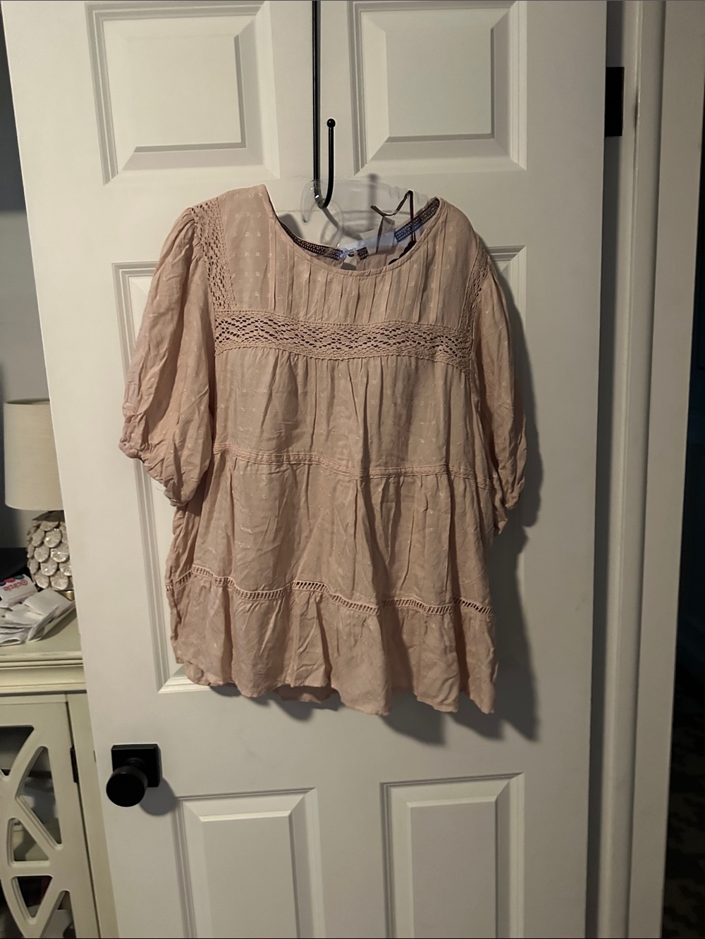 Knox Rose Blush Pink Peasant Tunic with Lace Trim